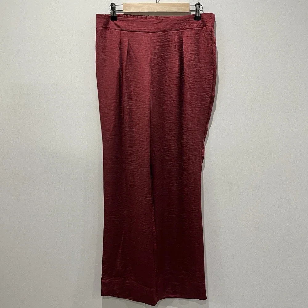 NWT Adyson Parker Wide Leg Pants Sz M Rust Shiny Lightweight Flowy Resort Casual